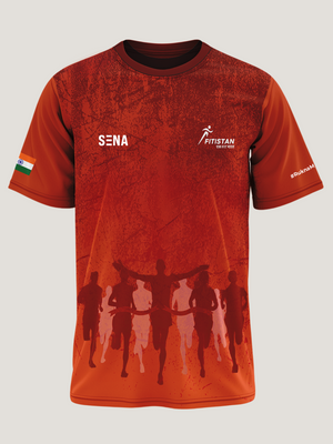 Red Marathon Runner Print Round Neck Dri-Fit T-Shirt