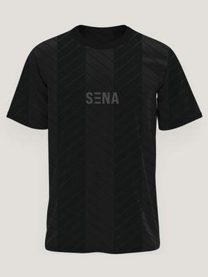 Black Chevron Print Round Neck Dri -Fit T-Shirt