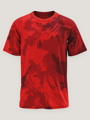 Red Abstract Print Round Neck Dri- Fit T-Shirt