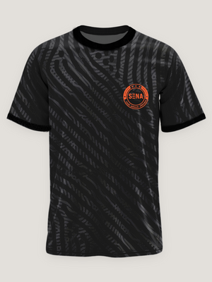 Black Abstract Print Round Neck Dri-Fit T-Shirt