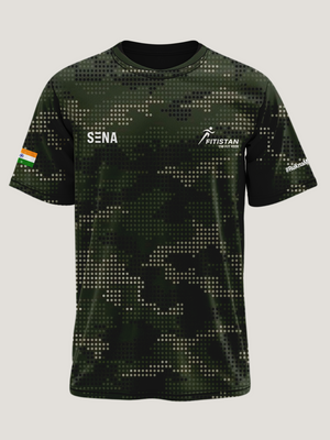 Dark Green Camo Print Round Neck Dri-Fit T-Shirt