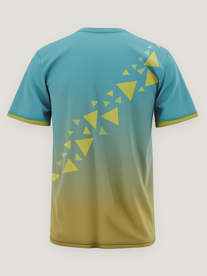 Blue Olive Gradient Geometric Print Round Neck Dri Fit T-Shirt