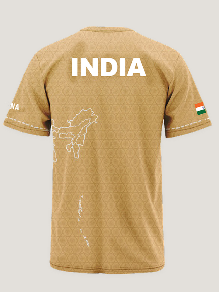 Beige Patriotic Round Neck Dri Fit T- shirt