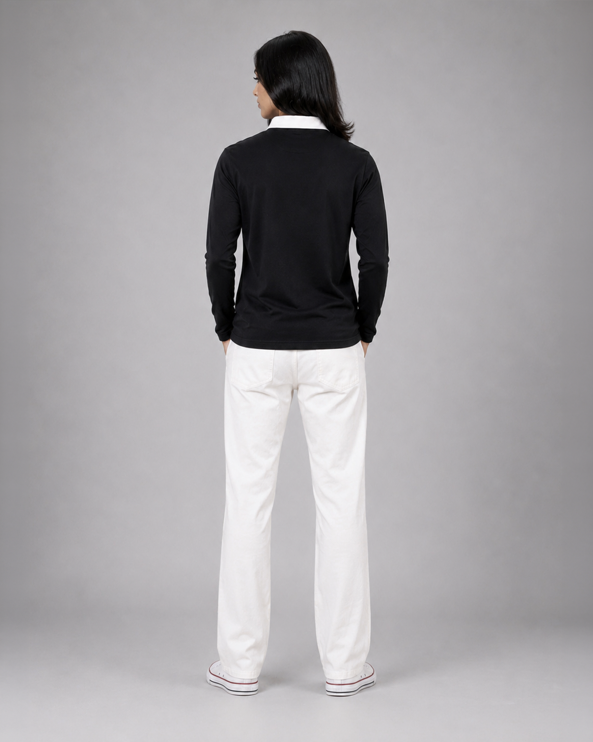 Black Full Sleeve with Tricolor Embroidered | Relaxed Fit Polo T-shirt