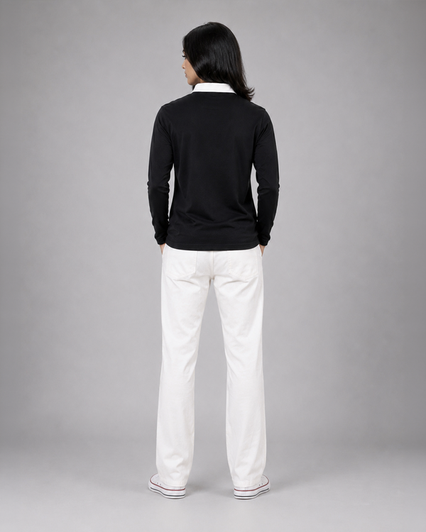Black Full Sleeve with Tricolor Embroidered | Relaxed Fit Polo T-shirt