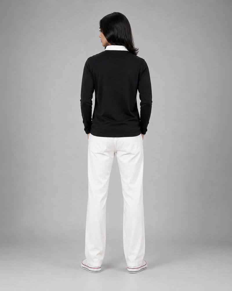 Black Full Sleeve with Tricolor Embroidered | Relaxed Fit Polo T-shirt