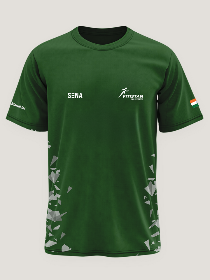 Green Abstract Round Neck Dri-Fit T-Shirt