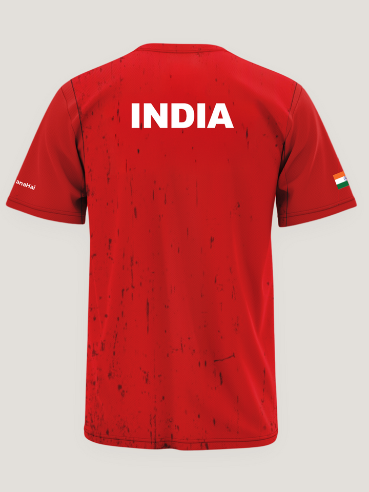 Red Fighter Jet Print Round Neck Dri-Fit T-Shirt