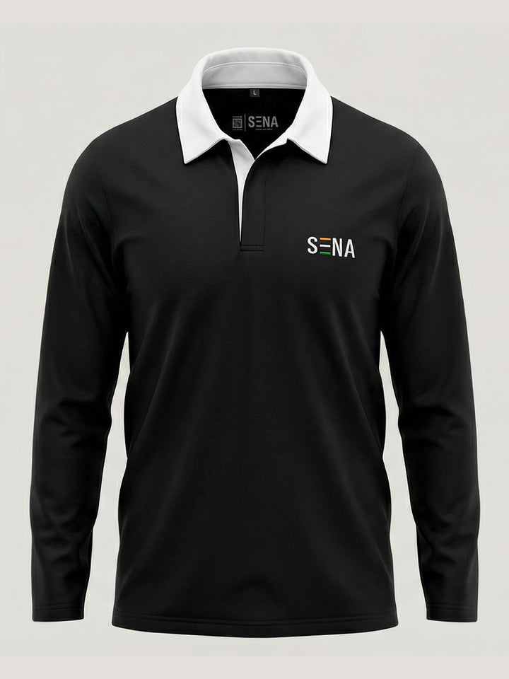 Black Full Sleeve with Tricolor Embroidered Polo T-shirt