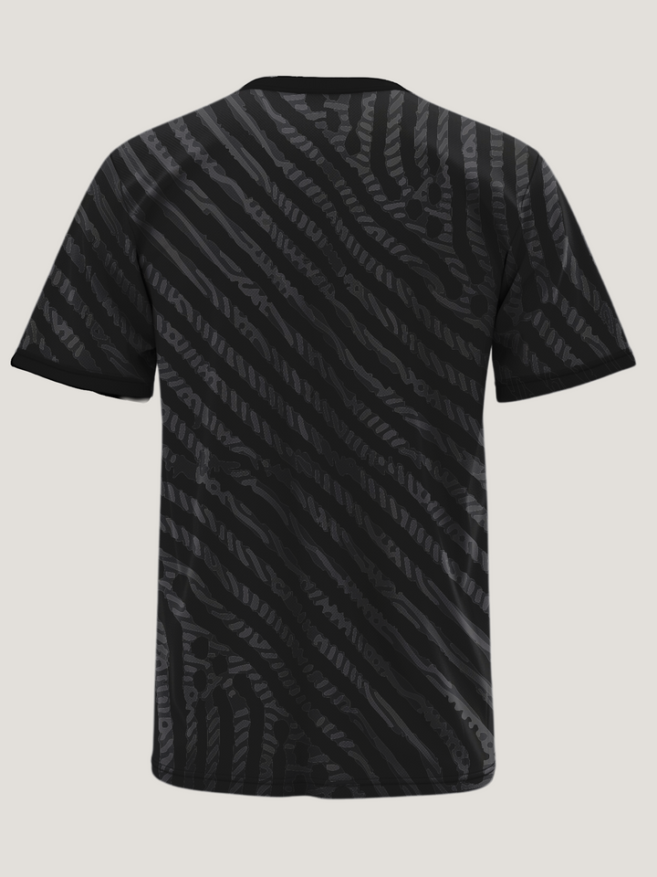 Black Abstract Print Round Neck Dri-Fit T-Shirt