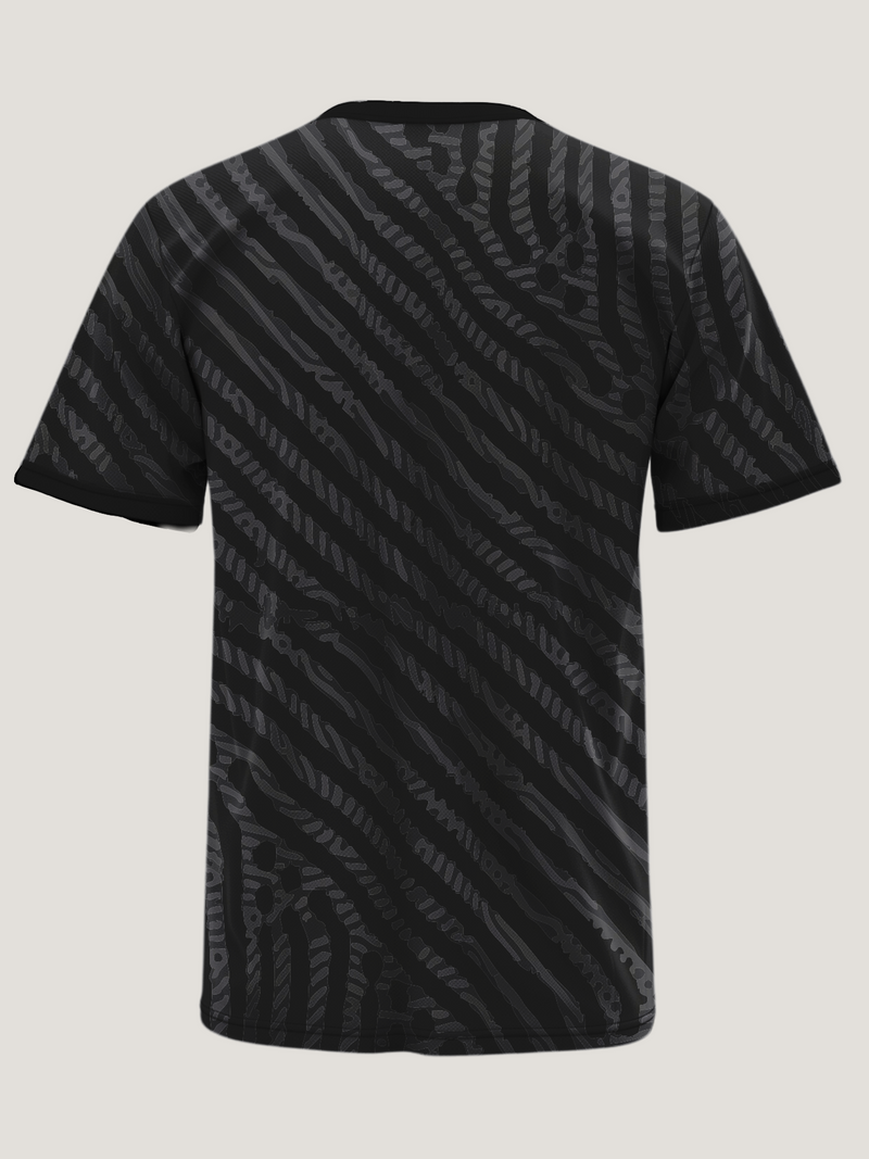 Black Abstract Print Round Neck Dri-Fit T-Shirt | High-Performance Athleisure Tee