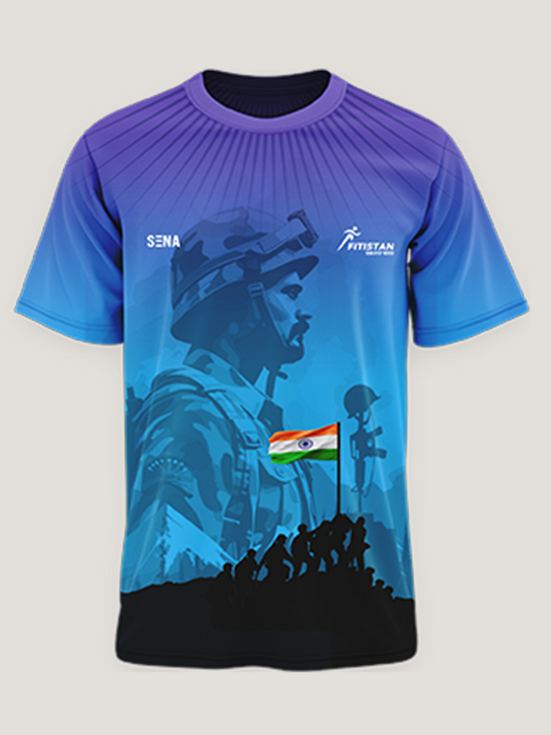 Blue Soldier Print Round Neck Dri-Fit T-Shirt