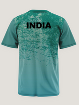 Teal Blue Abstract Print Round Neck  Dri Fit T-Shirt