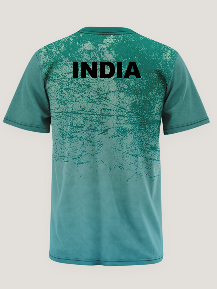 Teal Blue Abstract Print Round Neck  Dri Fit T-Shirt