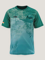 Teal Blue Abstract Print Round Neck  Dri Fit T-Shirt