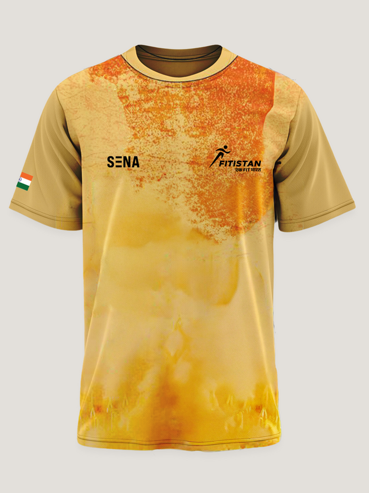 Yellow Abstract Print Round Neck  Dri Fit T-Shirt