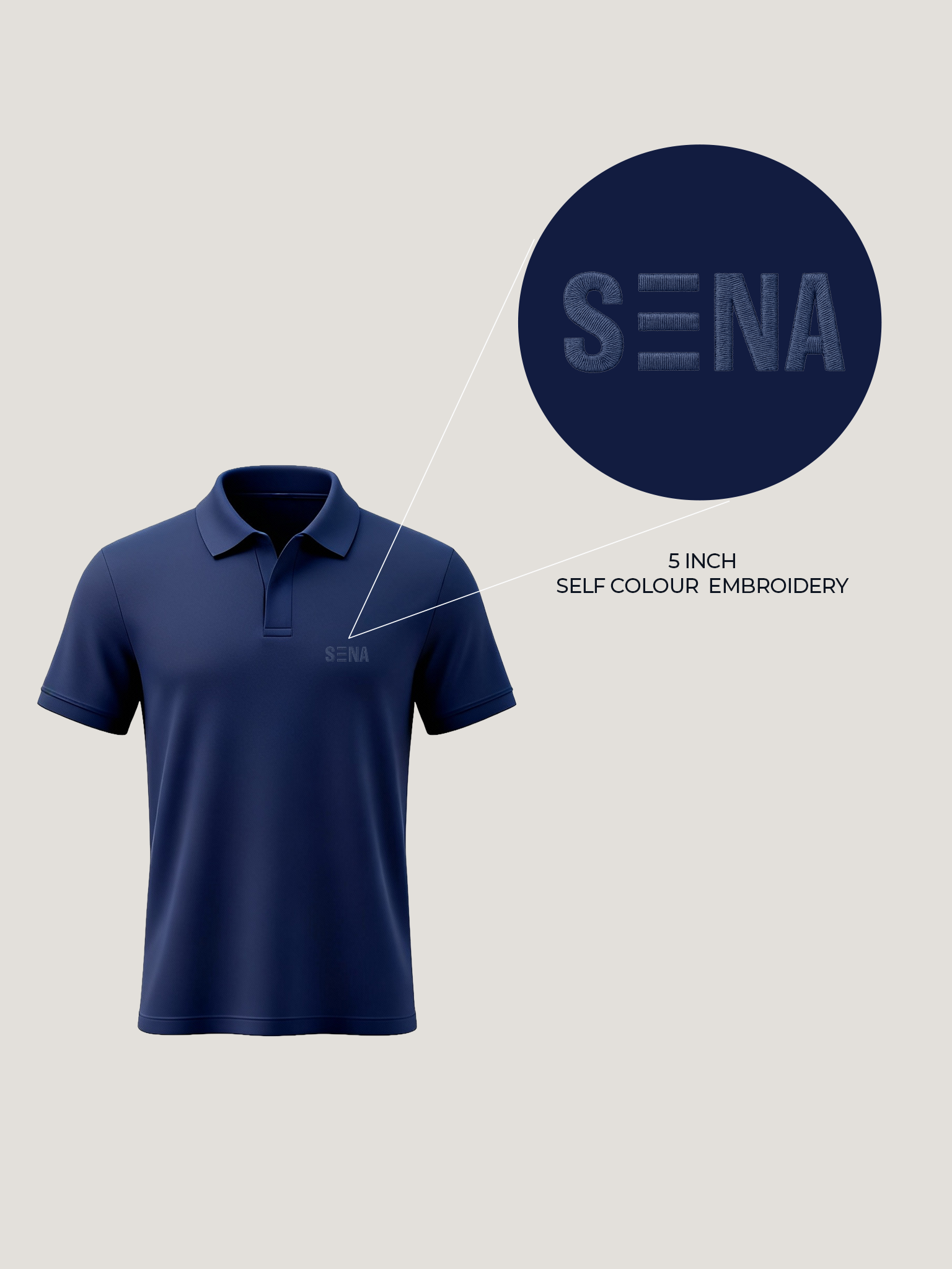 Navy Blue Half Sleeves Embroidered Polo