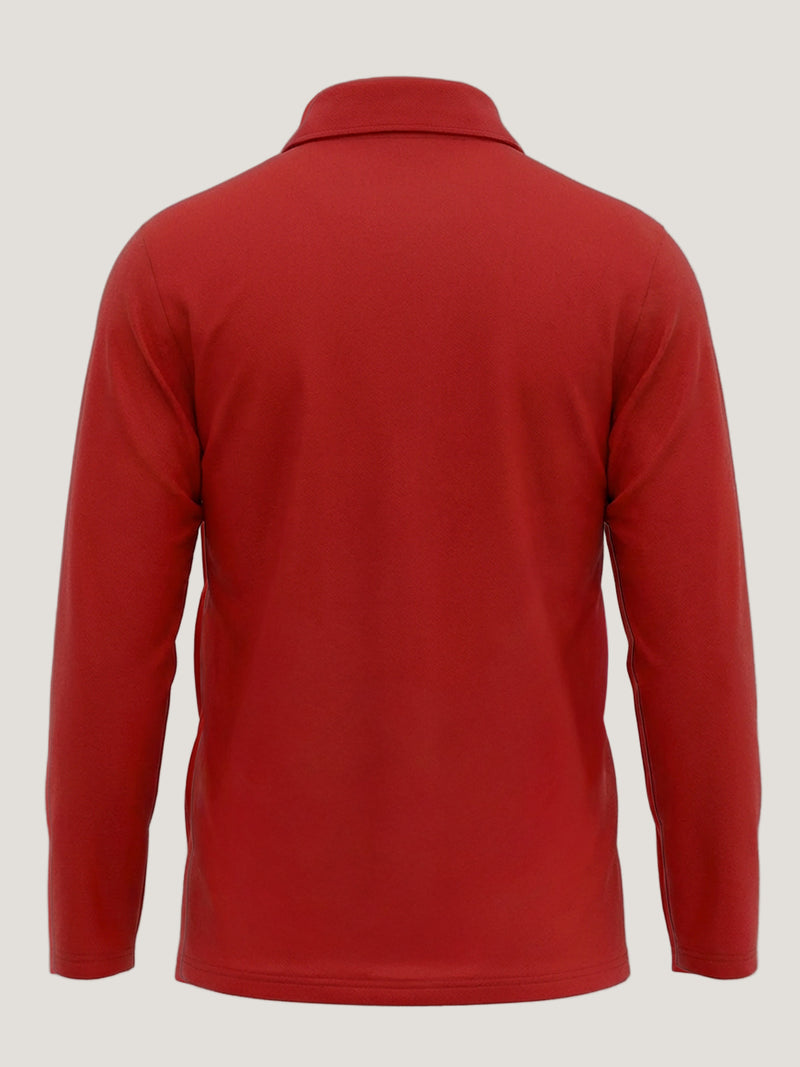 Red long-sleeve shirt on a light gray background