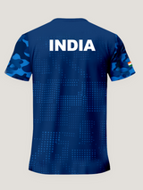 Navy Blue Patterned Sleeve Round Neck Dri-Fit T-Shirt