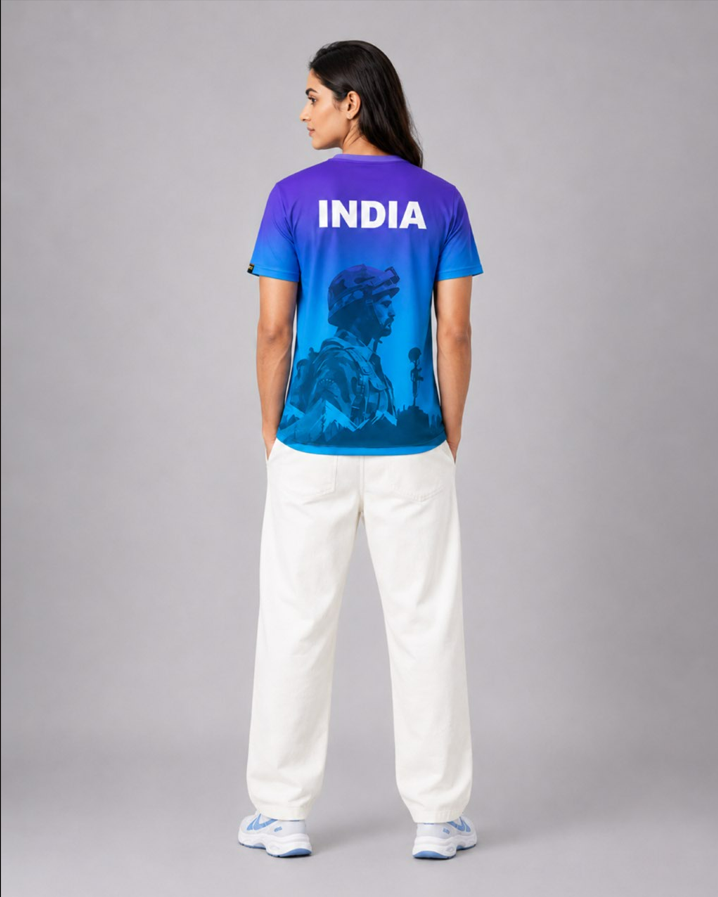 Blue Soldier Print Round Neck Dri-Fit T-Shirt