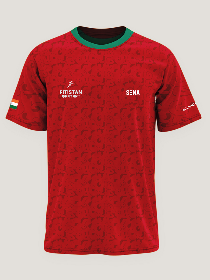 Red Printed Round Neck Dri-Fit T-Shirt
