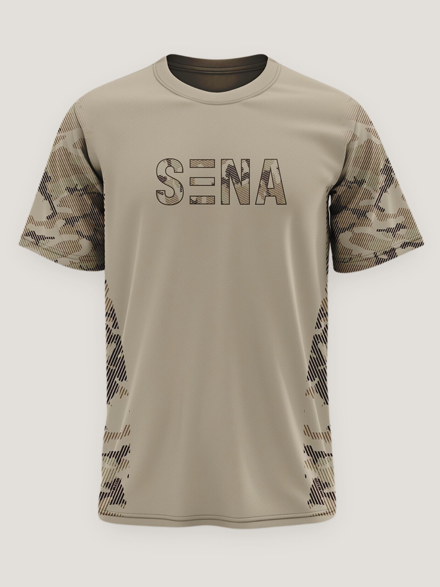 Beige Camo Sleeve Round Neck Dri-Fit T-Shirt | 180 GSM Athleisure Tee