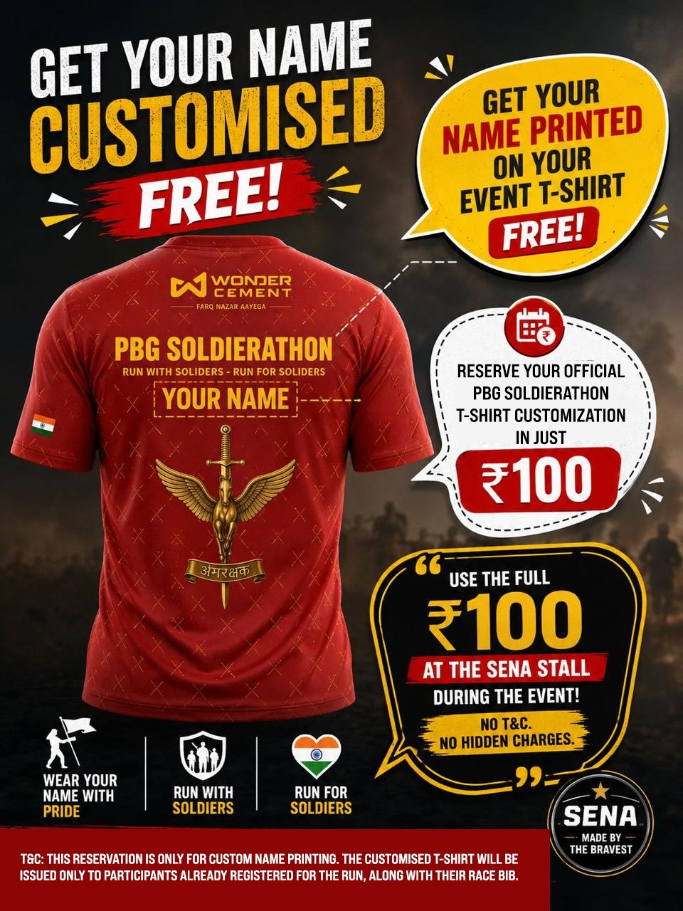 Custom Name on your PBG Soldierathon T-Shirt | Fully Redeemable on Any SENA product on Stall