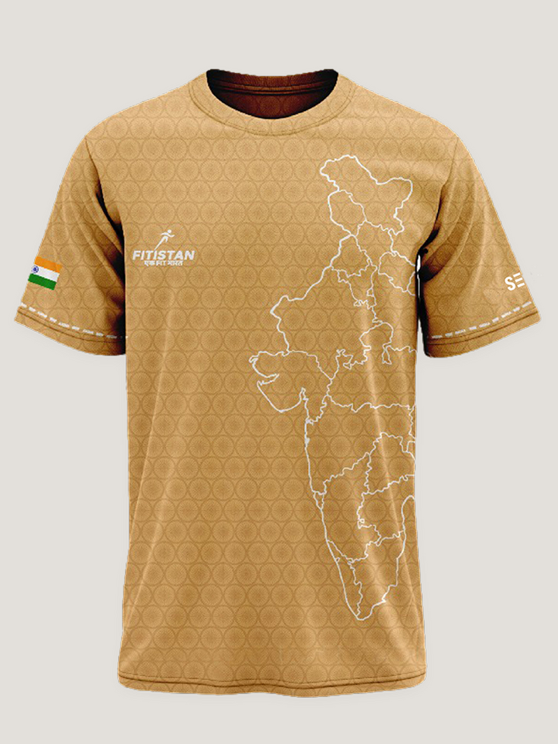 Beige Patriotic Round Neck Dri Fit T- shirt