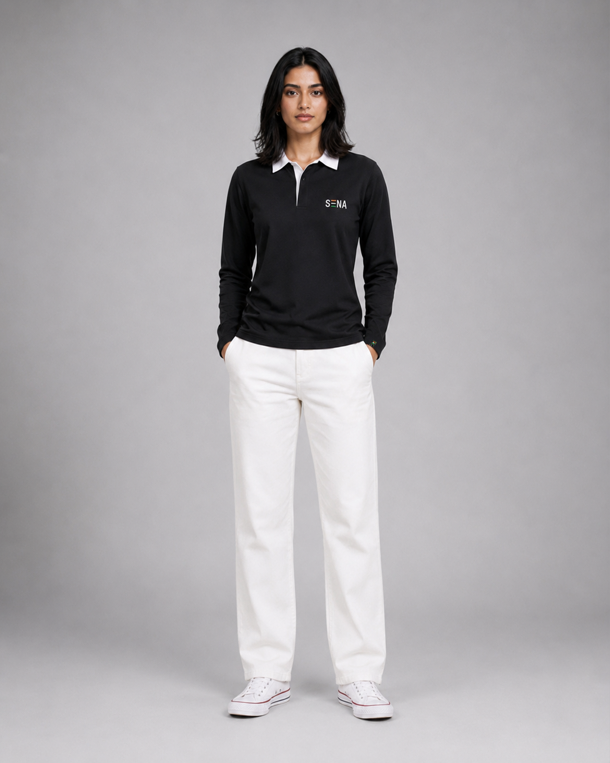 Black Full Sleeve with Tricolor Embroidered | Relaxed Fit Polo T-shirt