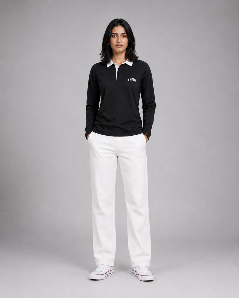 Black Full Sleeve with Tricolor Embroidered | Relaxed Fit Polo T-shirt