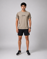 Beige Camo Sleeve Round Neck Dri-Fit T-Shirt | 180 GSM Athleisure Tee