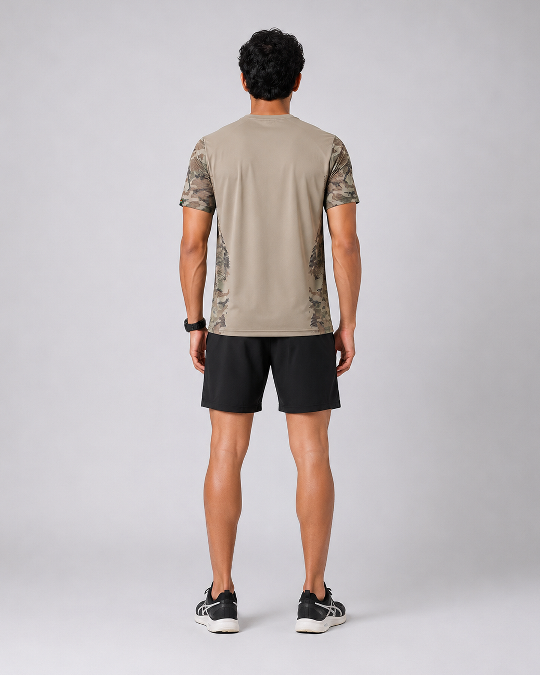 Beige Camo Sleeve Round Neck Dri-Fit T-Shirt | 180 GSM Athleisure Tee