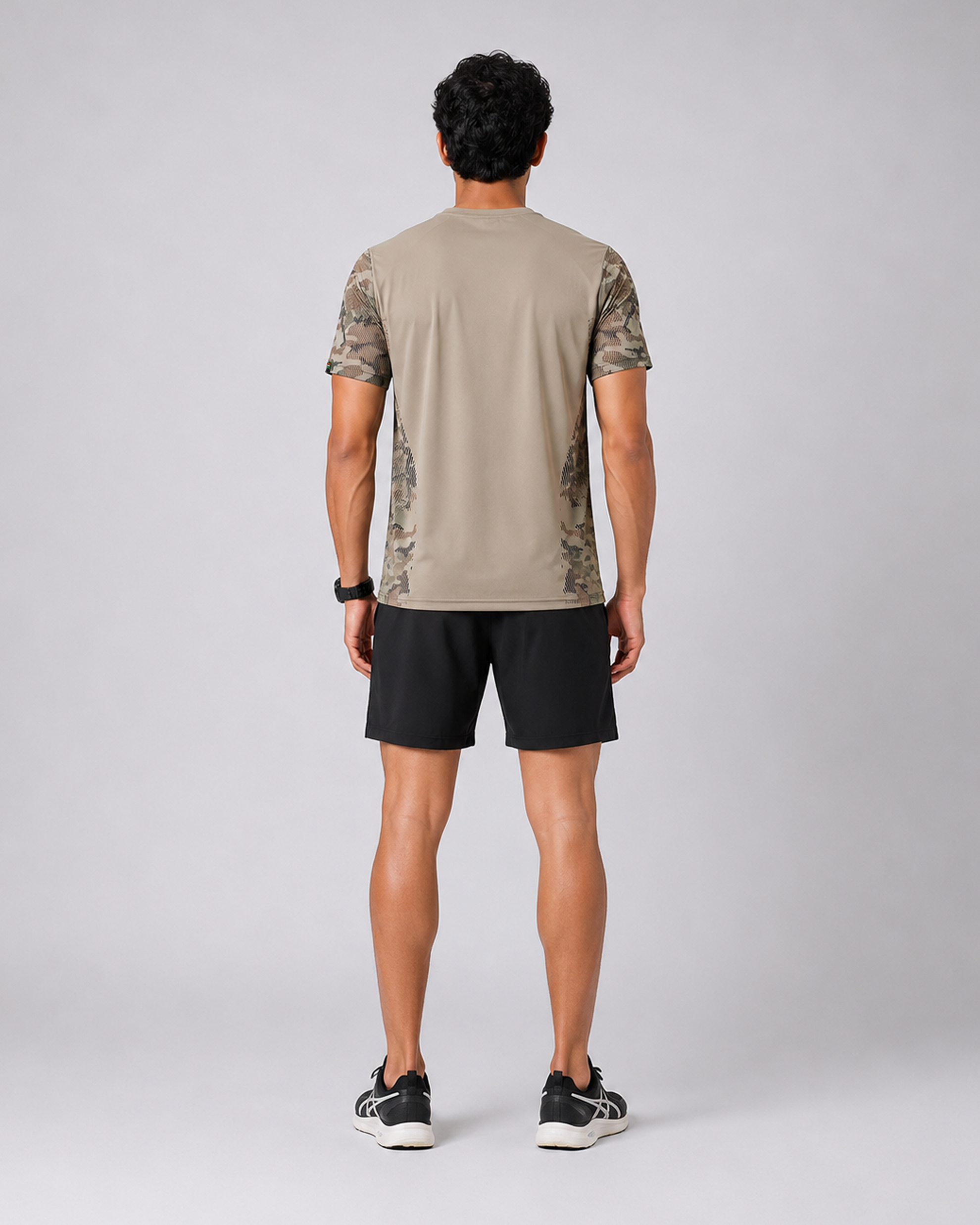 Beige Camo Sleeve Round Neck Dri-Fit T-Shirt | 180 GSM Athleisure Tee