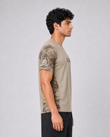 Beige Camo Sleeve Round Neck Dri-Fit T-Shirt | 180 GSM Athleisure Tee