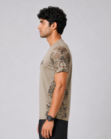 Beige Camo Sleeve Round Neck Dri-Fit T-Shirt | 180 GSM Athleisure Tee