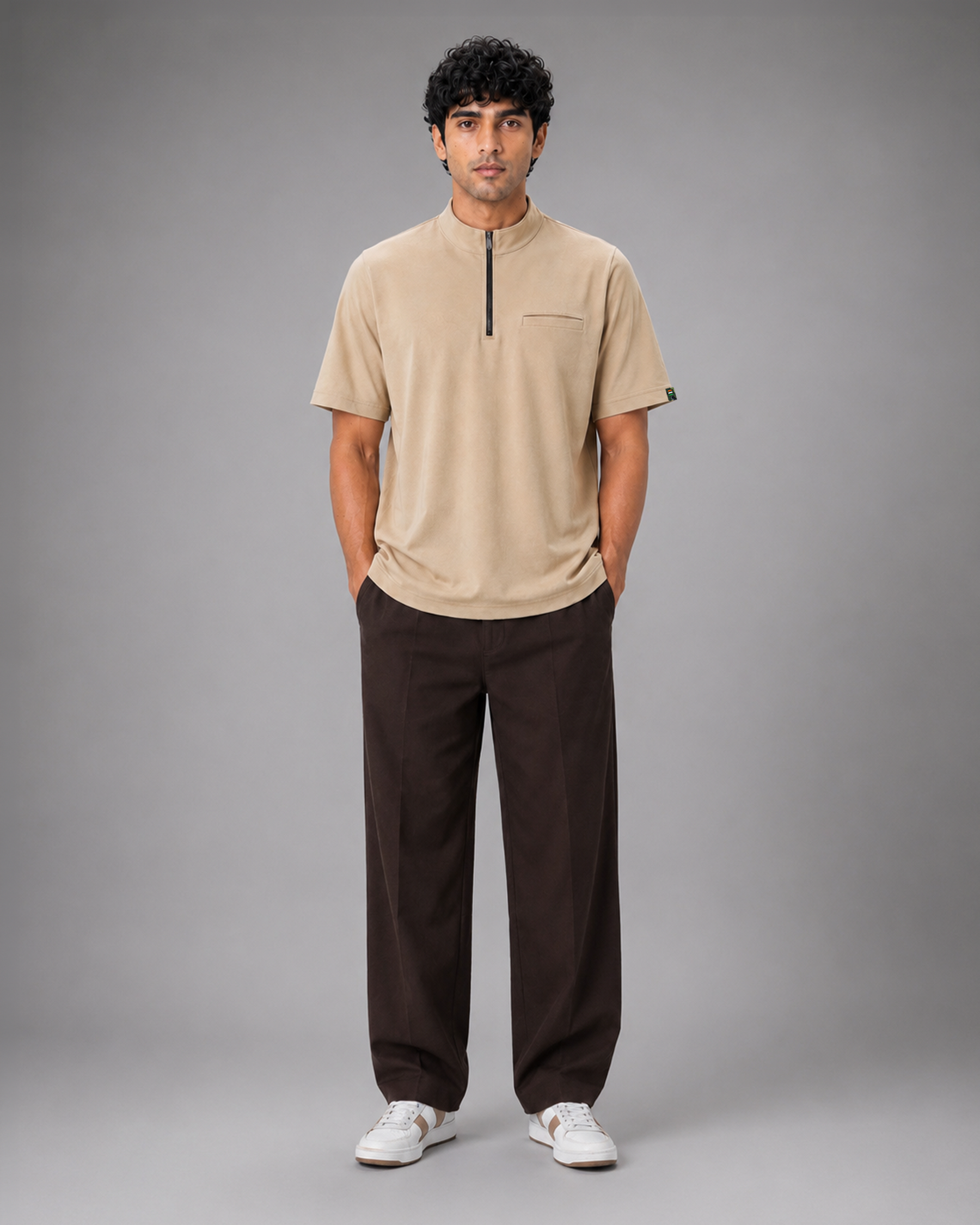 SENA Apex Beige Half-Zip Performance T-Shirt