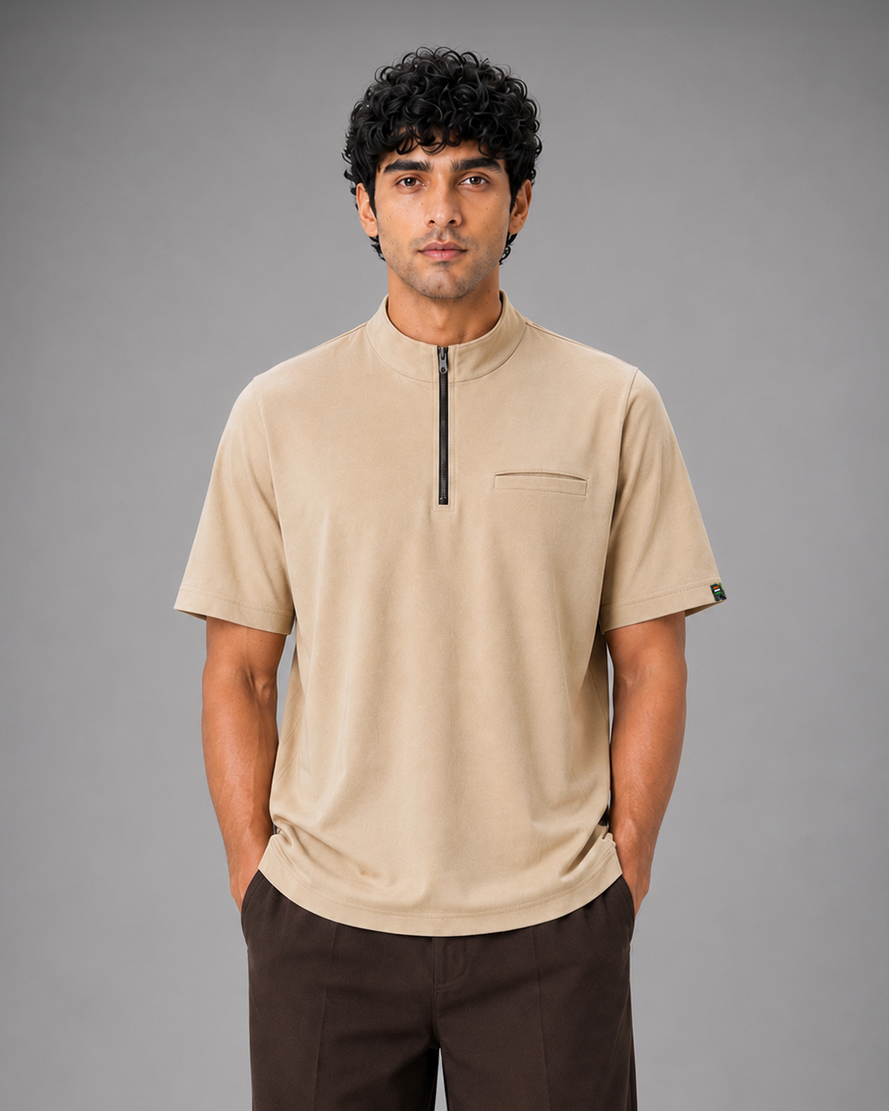 SENA Apex Beige Half-Zip Performance T-Shirt