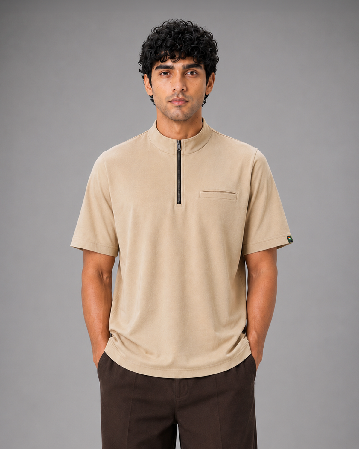 Kargil Beige Half-Zip Performance T-Shirt