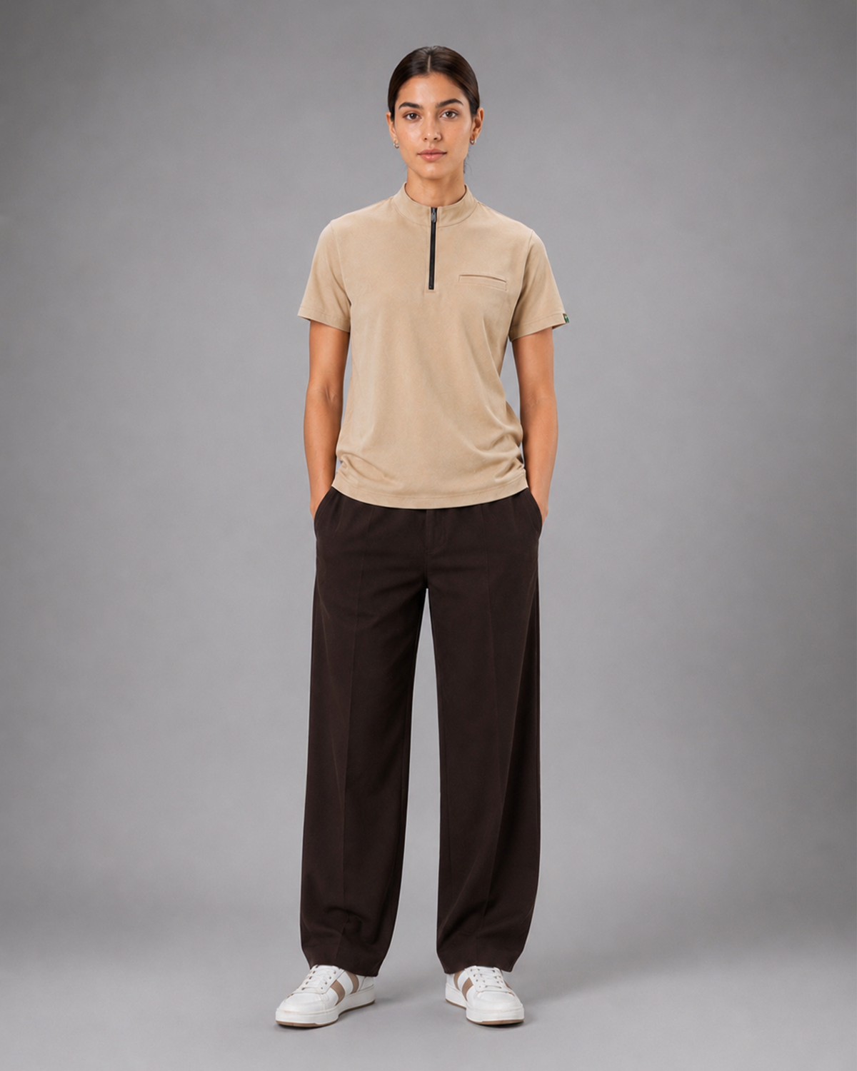 Kargil Beige Half-Zip Performance T-Shirt