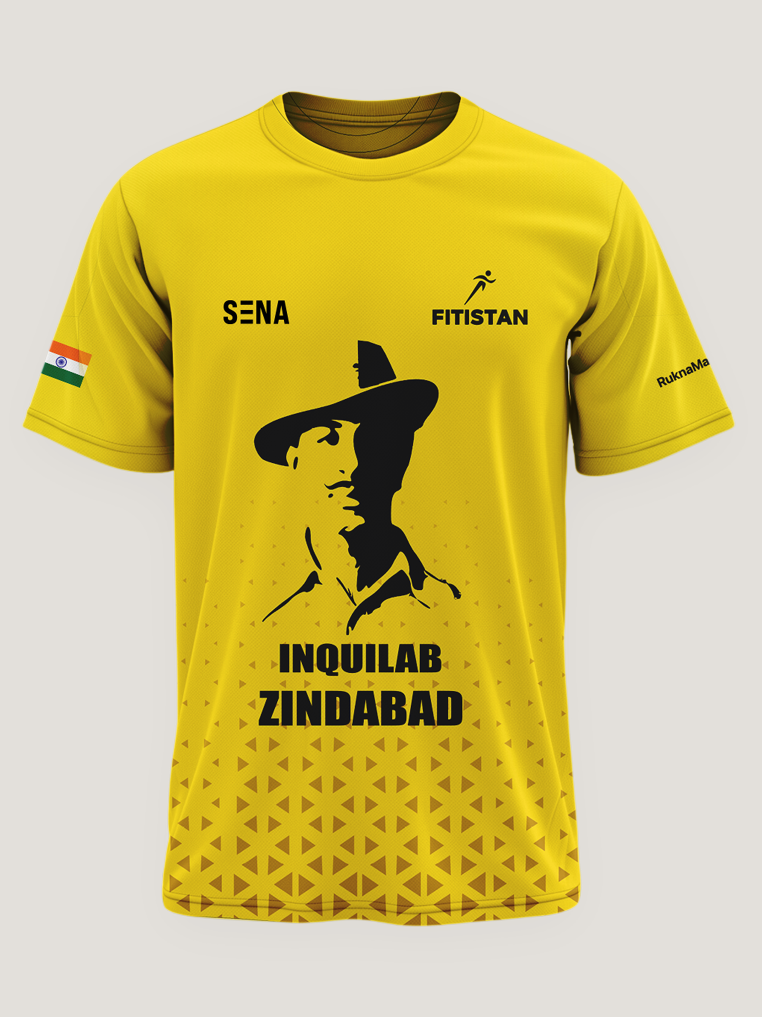 Yellow Bhagat Singh Print Round Neck  Dri Fit T-Shirt
