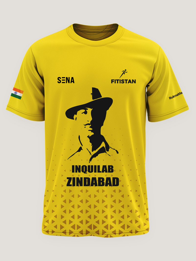 Yellow Bhagat Singh Print Round Neck Unisex Dri Fit T-Shirt | High-Performance Athleisure Tee