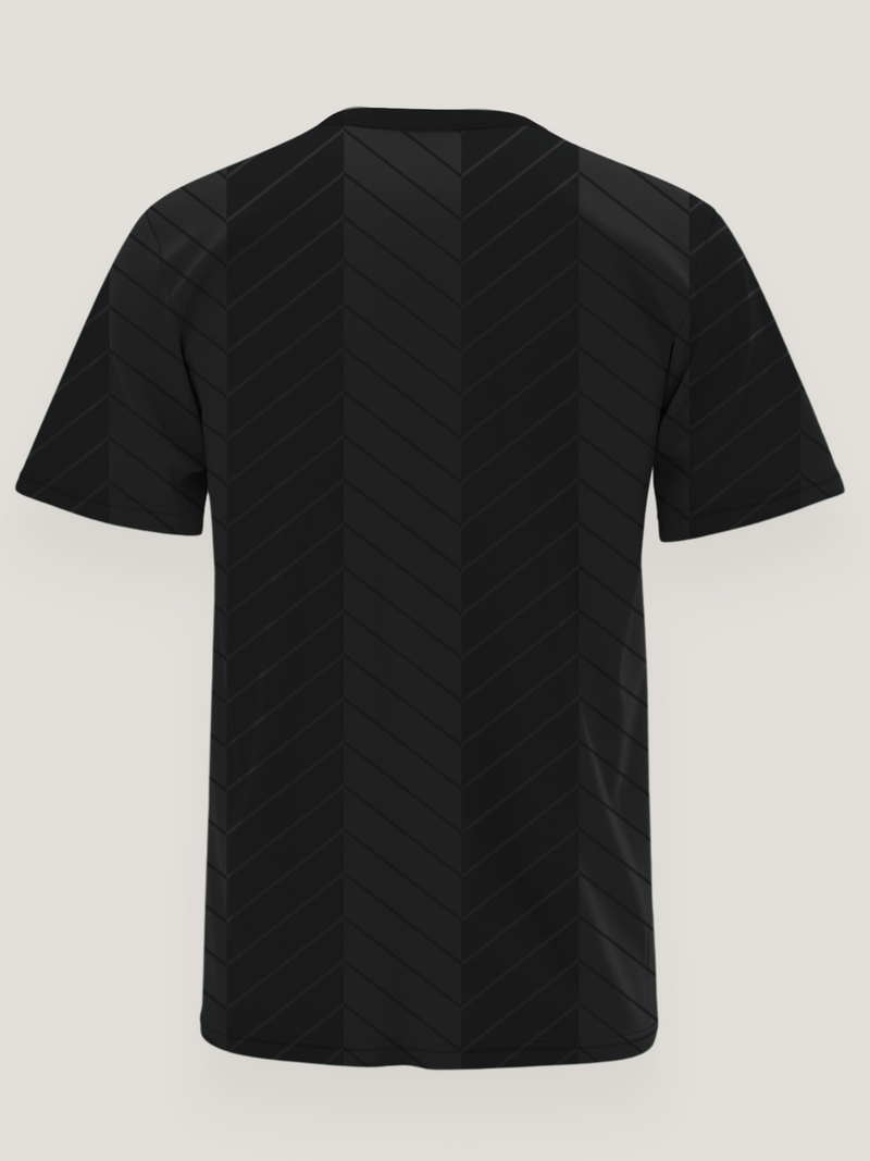 Black Chevron Print Round Neck Dri -Fit T-Shirt