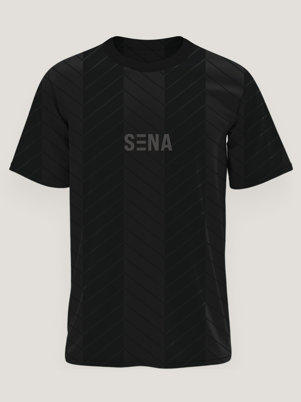 Black Chevron Print Round Neck Dri -Fit T-Shirt