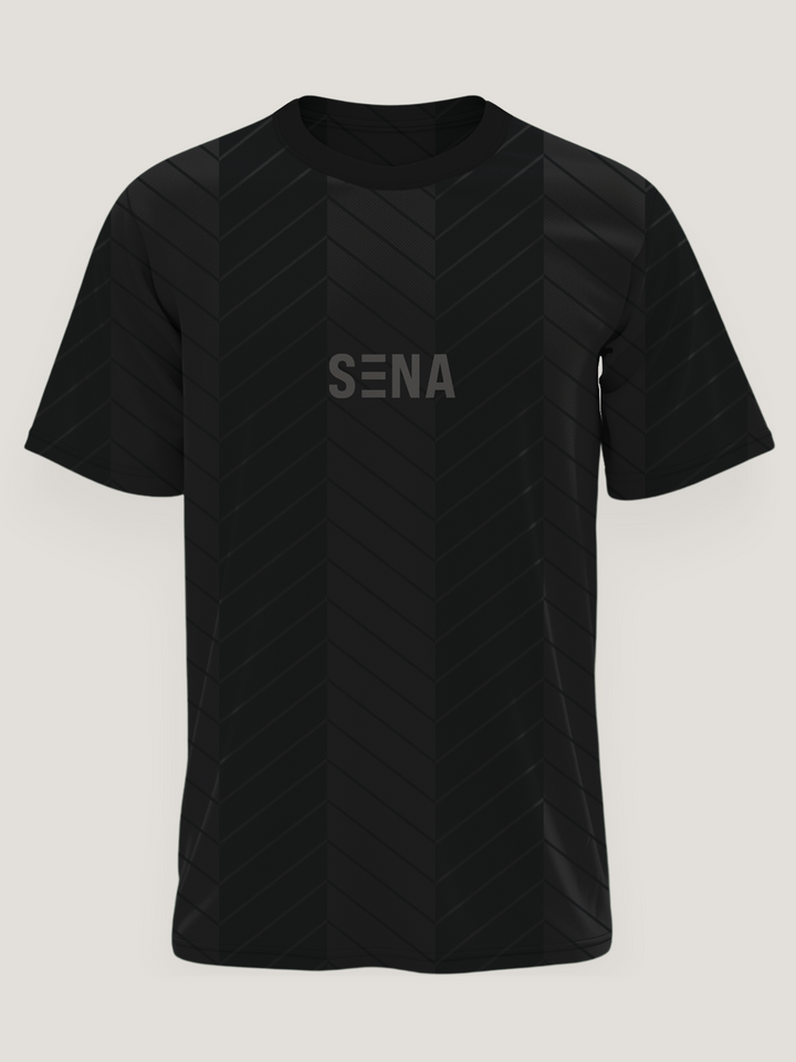 Black Chevron Print Round Neck Dri -Fit T-Shirt