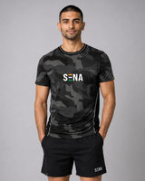 Black & Grey Camo Round Neck Camouflage T-Shirt | 180 GSM Dri-Fit Athleisure Tee