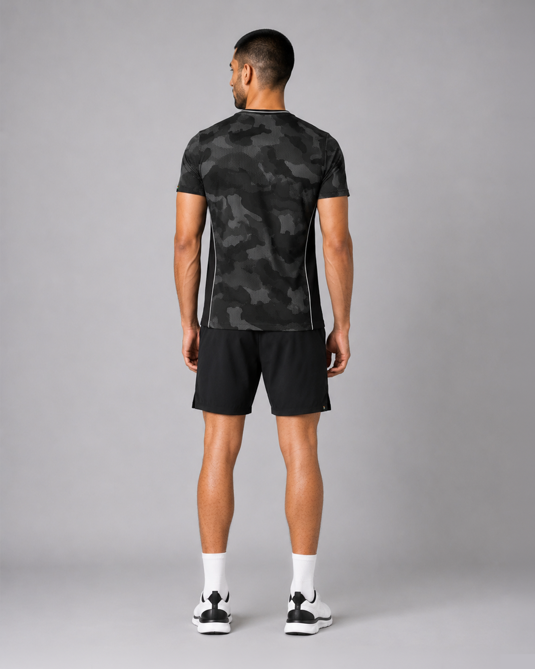 Black & Grey Camo Round Neck Camouflage T-Shirt | 180 GSM Dri-Fit Athleisure Tee