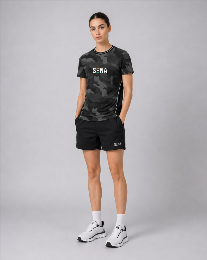 Black & Grey Camo Round Neck Camouflage T-Shirt | 180 GSM Dri-Fit Athleisure Tee