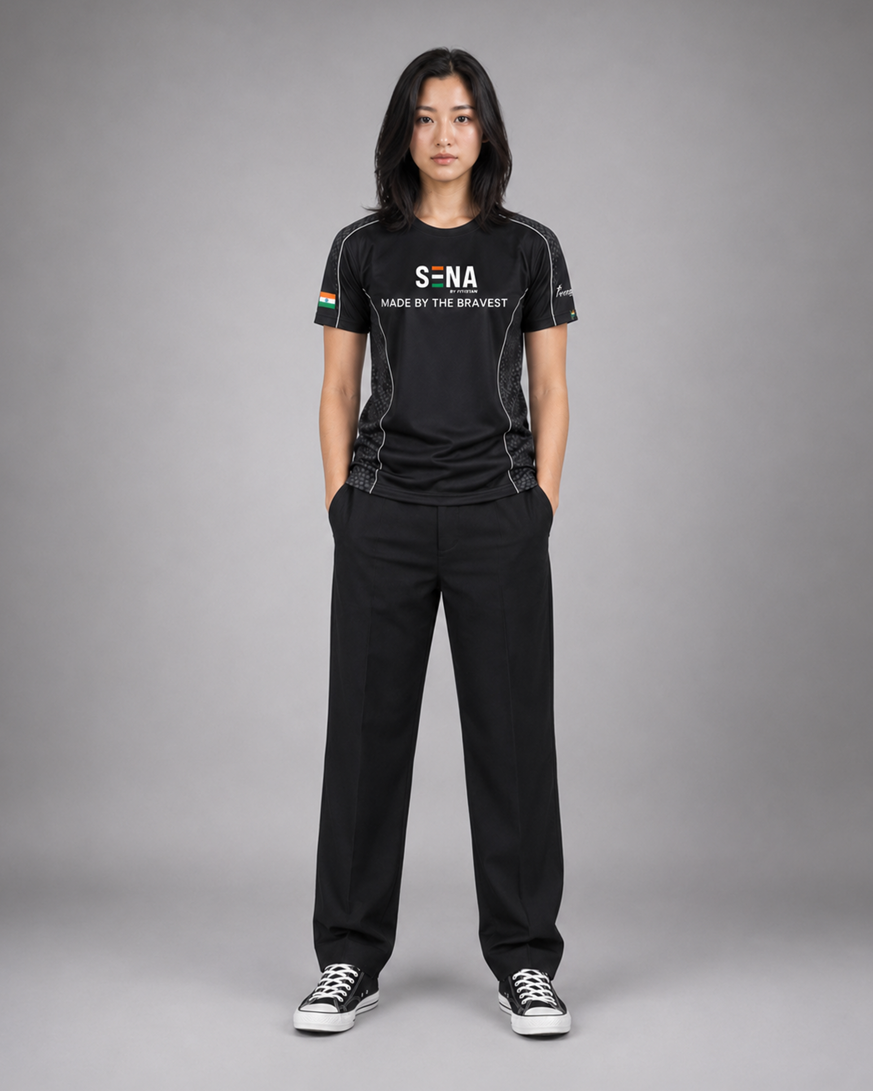 Black Sena Dri-Fit Performance T-Shirt | 180 GSM | Tricolour India Edition