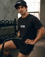 Black Chevron Print Round Neck Dri -Fit T-Shirt