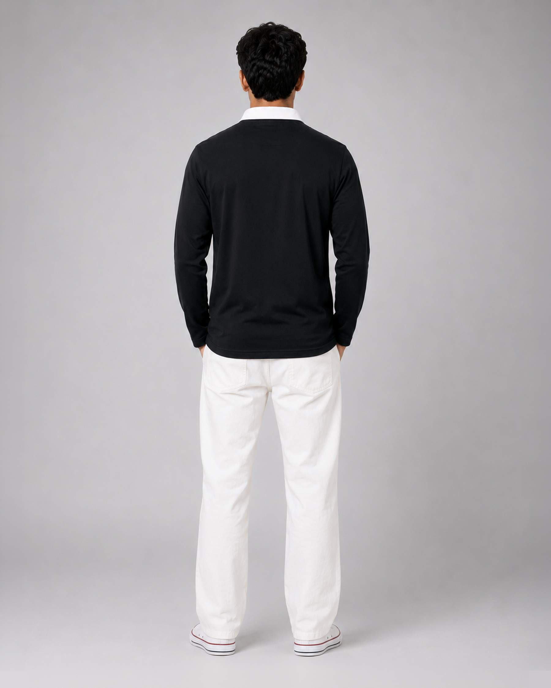 Black Full Sleeve with Tricolor Embroidered | Relaxed Fit Polo T-shirt